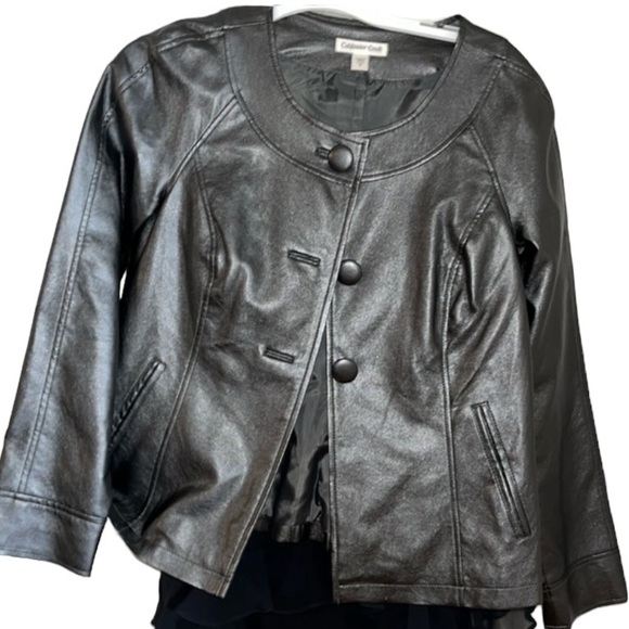 Coldwater Creek  size 8 silver platinum leather jacket swing style 3/4 sleeve - Picture 7 of 8